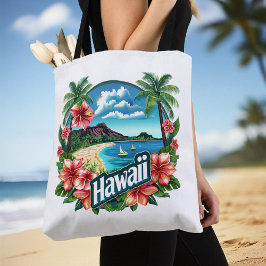 Bolsa Tote Hawaii Beach Mountain Tropical Flowers Viagem Art
