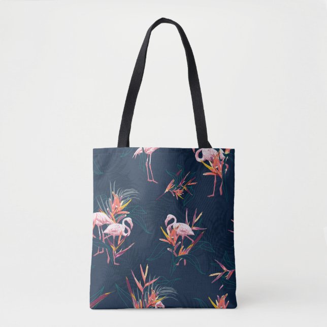 Bolsa Tote Hawaii Tropical Flamingo com Pássaro do Paraíso Fl (Frente)