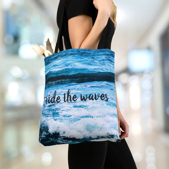 Bolsa Tote Hawaii Turquoise Ocean Photo Ride the Waves Cote (Criador carregado)