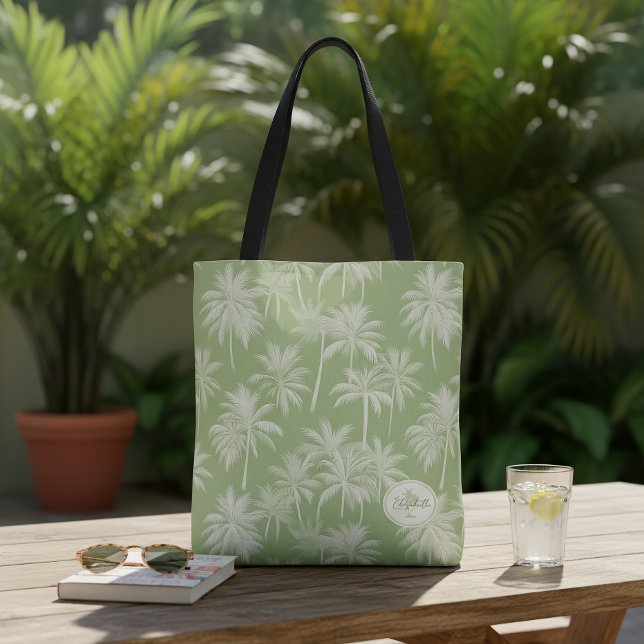 Bolsa Tote Hawaiian Palm Tree Silhouette Green ID1093 (Criador carregado)