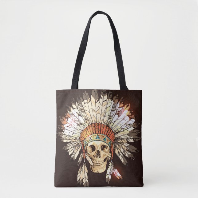 Bolsa Tote Headdress Nativo Americano Desenhado à Mão com H (Frente)