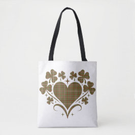 Bolsa Tote Heart Shamrock Plaid Olive Classic Clover