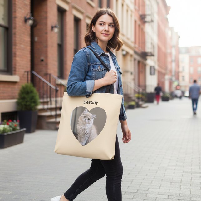 Bolsa Tote Heart-Shaped Cat Design (Criador carregado)