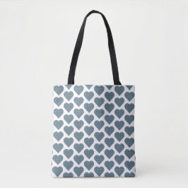 Bolsa Tote Heart Shaped Plaid Blue Gray