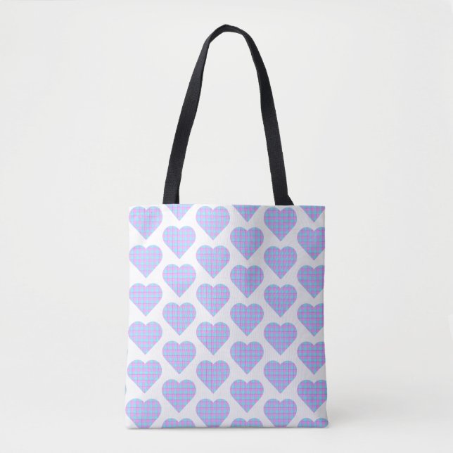 Bolsa Tote Heart Shaped Plaid Pink Blue (Frente)