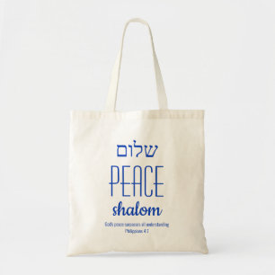 Bolsa Tote Hebraico de Shalom PEACE ש ל ו ם Escritura Persona