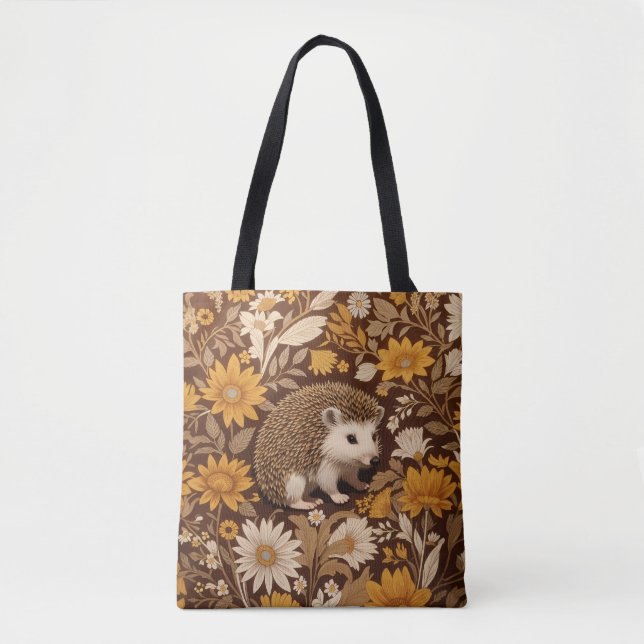 Bolsa Tote Hedgehog Brown Floral William Morris Inspired (Frente)