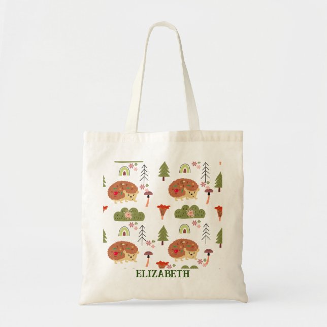 Bolsa Tote Hedgehog Nature Padrão Arco-Íris Floral (Frente)