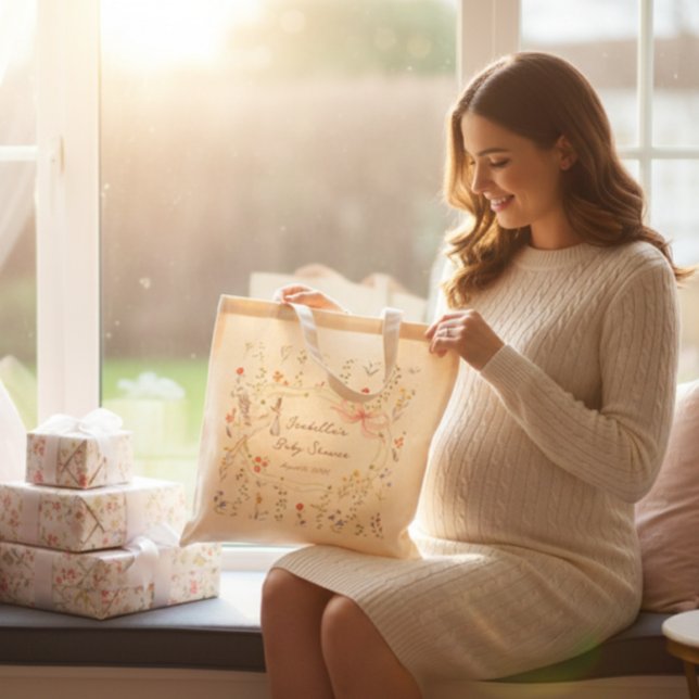 Bolsa Tote Heirloom Rose Bow and Stork Baby Shower  (Criador carregado)