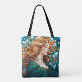 Bolsa Tote Helena - Mulher Loura Escura no Estilo Art Nouveau