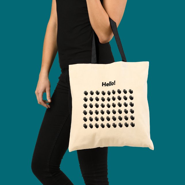 Bolsa Tote Hello Waving Hand Pattern Friendly Greeting (Tote bag from the "Just Wave" collection by Wave & Walk has a pattern of waving hands and a Hello.)
