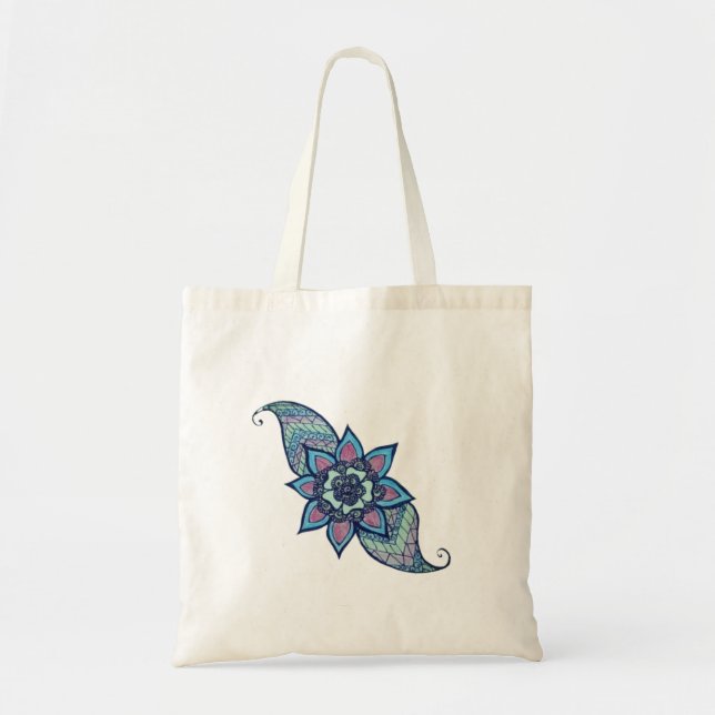 Bolsa Tote Henna inspirou design em azul e roxo Saco de Tote (Frente)