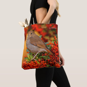 Bolsa Tote Hermit Thrush Songbird no Scarlet Firethorn