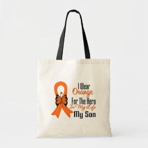 Bolsa Tote Herói alaranjado da fita da leucemia meu filho