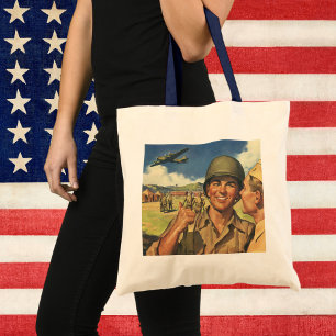 Bolsa Tote Heróis Patrióticos Vintage, Homens de Avião Milita
