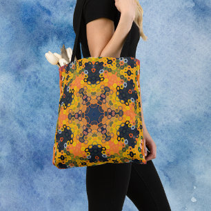 Bolsa Tote Hex Mandala Amarelo e Laranja