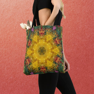 Bolsa Tote Hex Mandala Amarelo Verde e Laranja