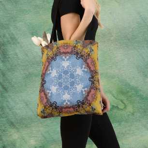 Bolsa Tote Hex Mandala Blue Amarelo e Rosa