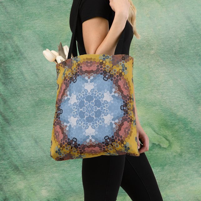 Bolsa Tote Hex Mandala Blue Amarelo e Rosa (Criador carregado)