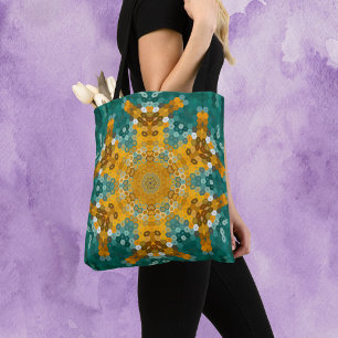 Bolsa Tote Hex Mandala Blue e Amarelo