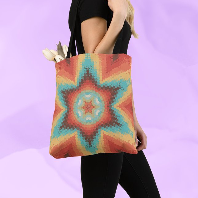 Bolsa Tote Hex Mandala Orange Blue e Amarelo (Criador carregado)