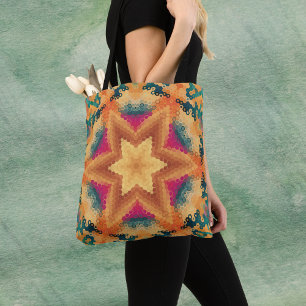 Bolsa Tote Hex Mandala Orange Blue e rosa