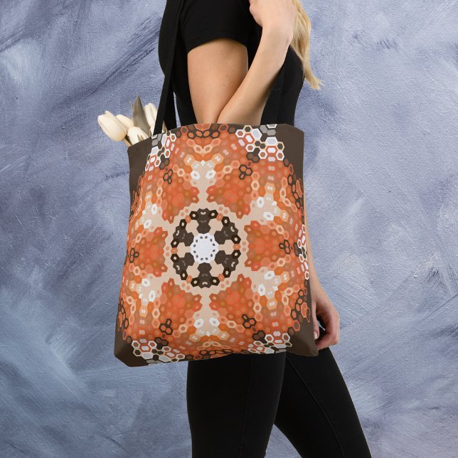 Bolsa Tote Hex Mandala Orange White e Brown (Criador carregado)