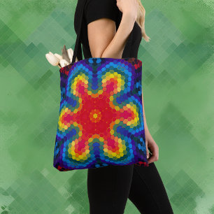 Bolsa Tote Hex Mandala Red Yellow e Blue