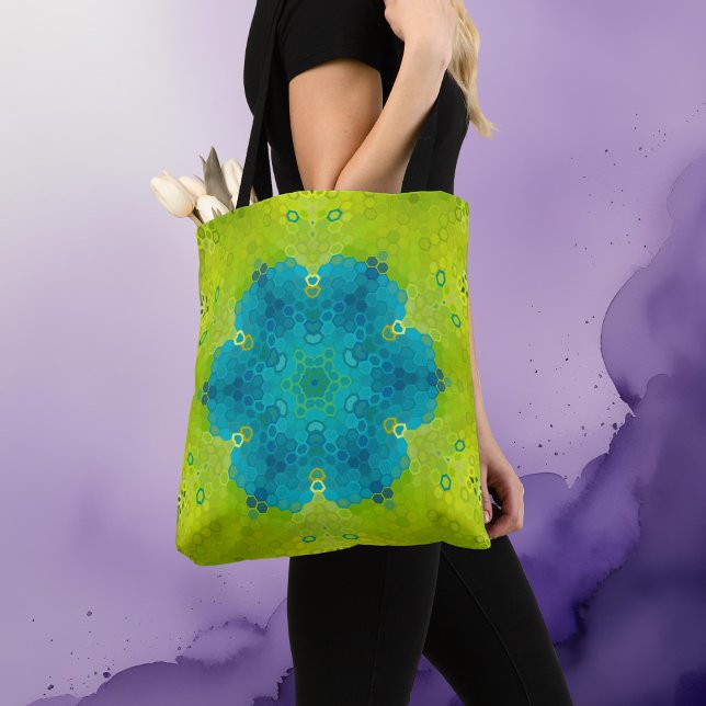 Bolsa Tote Hex Mandala Verde e Azul (Criador carregado)