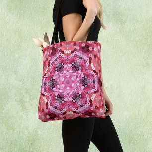 Bolsa Tote Hex Mandala Vermelho e Branco Rosa