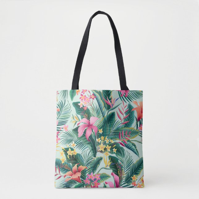 Bolsa Tote Hibisco Tropical: Padrão Floral Sem Costura (Frente)
