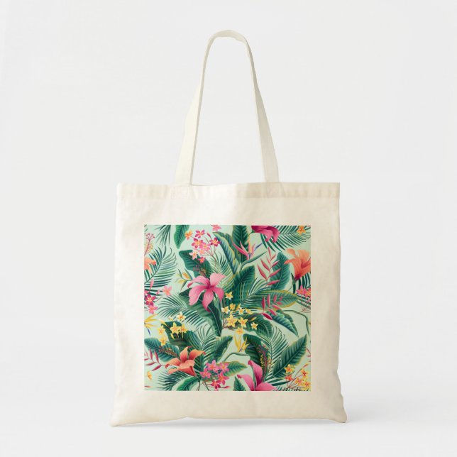 Bolsa Tote Hibisco Tropical: Padrão Floral Sem Costura (Frente)