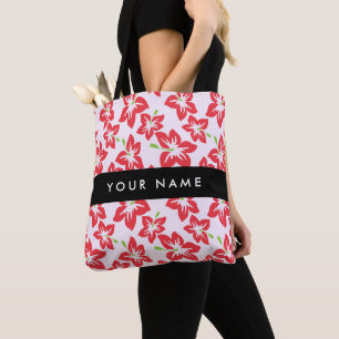 Bolsa Tote Hibisco Vermelho, Flores Vermelhas, Seu Nome