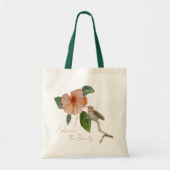 Bolsa Tote Hibiscus e Pássaros Abraçam a Bela Tote Bag (Frente)