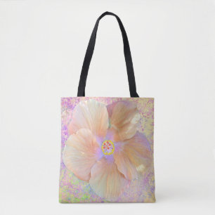 Bolsa Tote Hibiscus, flor tropical, cor-de-rosa, iridescente,