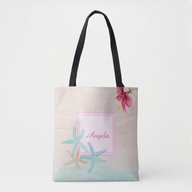 Bolsa Tote Hibiscus Sea stars Beach (Frente)