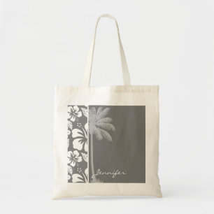 Bolsa Tote Hibiscus Tropical do Havaí, cinza; Palma de Verão
