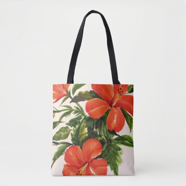 Bolsa Tote Hibiscus vermelho quente (Frente)