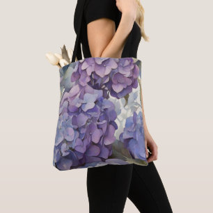 Bolsa Tote Hídrangas de cor azul púrpura empoeiradas Elegante