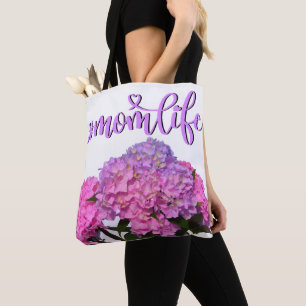 Bolsa Tote Hídrangas florais roxas púrpuras Elegantes