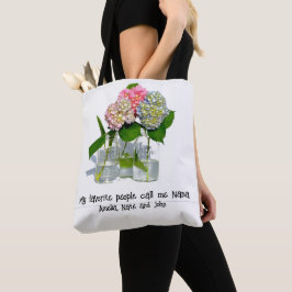 Bolsa Tote Hídrangas florais verdes, cor-de-rosa, cor-de-rosa