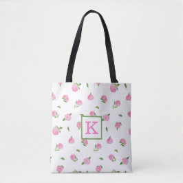 Bolsa Tote Hidrângeas Monograma Rosa Aquarela