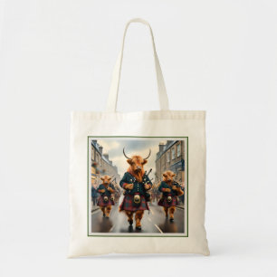 Bolsa Tote Highland Harmony: Bagpipe Highland Cow Banda