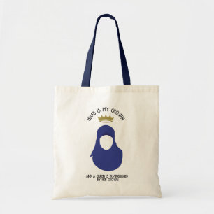 Bolsa Tote Hijab é minha coroa - HIJAB - AZUL - SEM CARA
