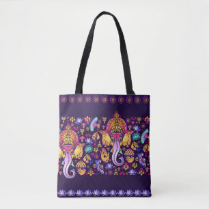 Bolsa Tote Hindu Deus Ganesha e símbolos indianos em forma de