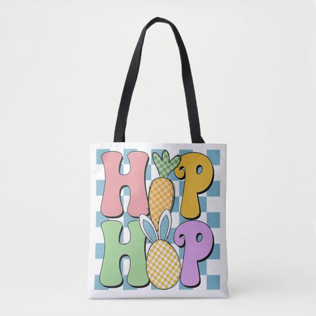 Bolsa Tote Hip Hop xadrez retrô (Frente)