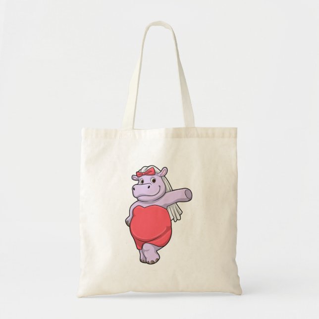 Bolsa Tote Hipopótamo como Noiva com Véu e Arco (Frente)