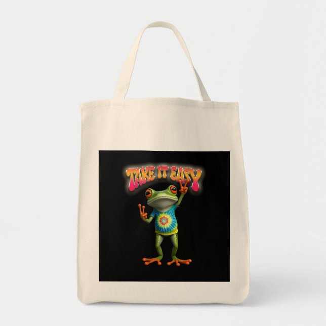 Bolsa Tote Hippie Frog Take it Easy Fun Colorful  (Frente)