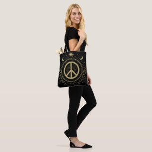Bolsa Tote Hippie Witchy Sinal de Paz Místico