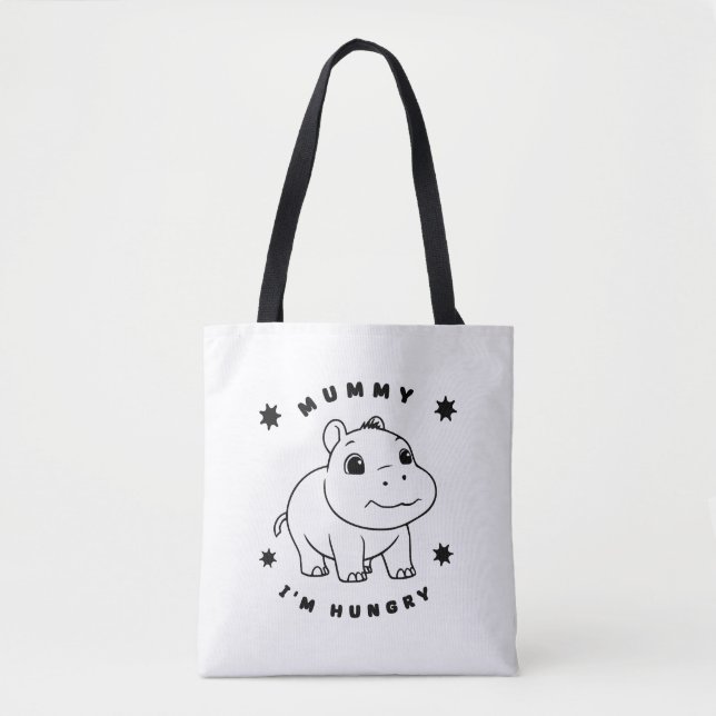 Bolsa Tote Hippo Adorável, Whimsical e Pigmy Espacial (Frente)